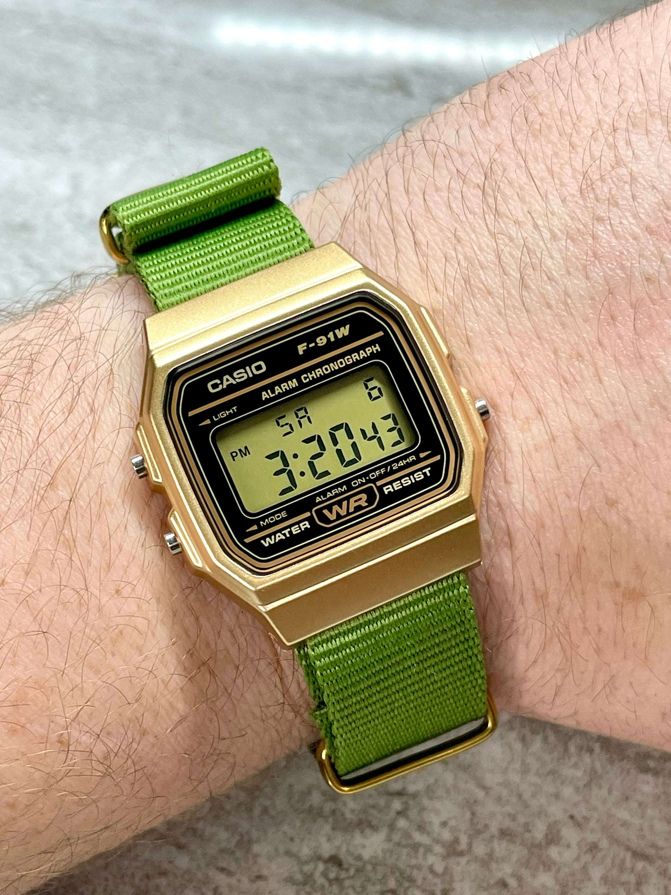 Gold Casio Watch on Green Strap rswatchworks