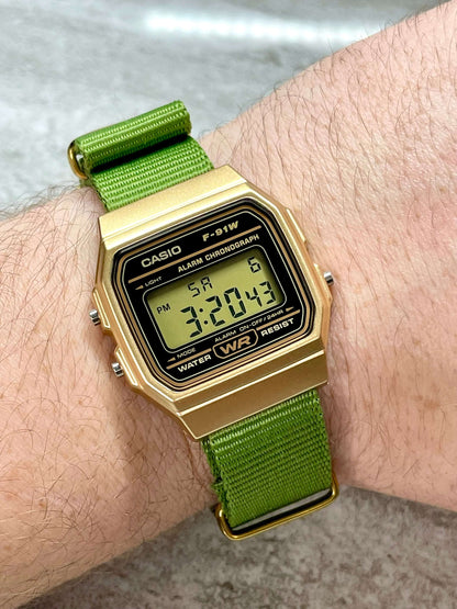 Custom Gold Casio Watch on Green Strap