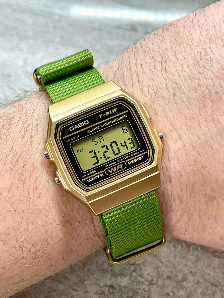Custom Gold Casio Watch on Green Strap