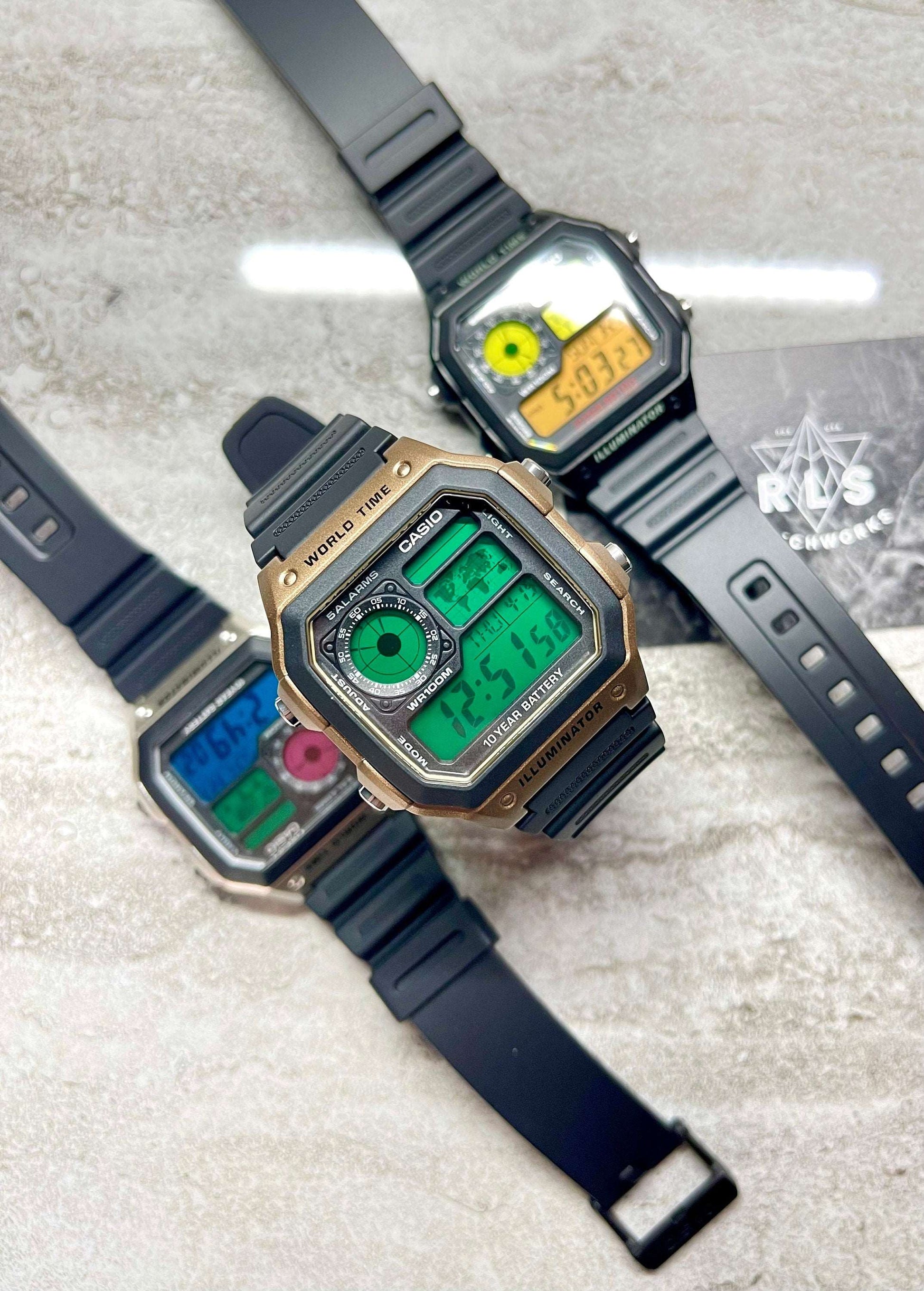 Custom Casio World Time Watch, Silver, Black, Gold with Color Screen Mod (Pick your colors)