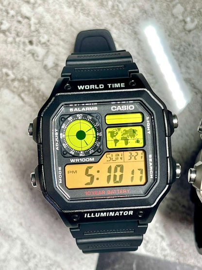 Custom Black Casio World Time Watch with Color Screen Mod (Pick your colors)