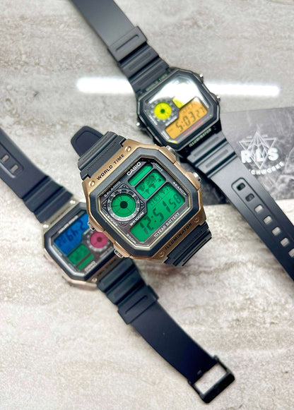 Custom Gold Casio World Time Watch with Color Screen Mod (Pick your colors)