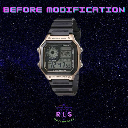 Custom Gold Casio World Time Watch with Color Screen Mod (Pick your colors)