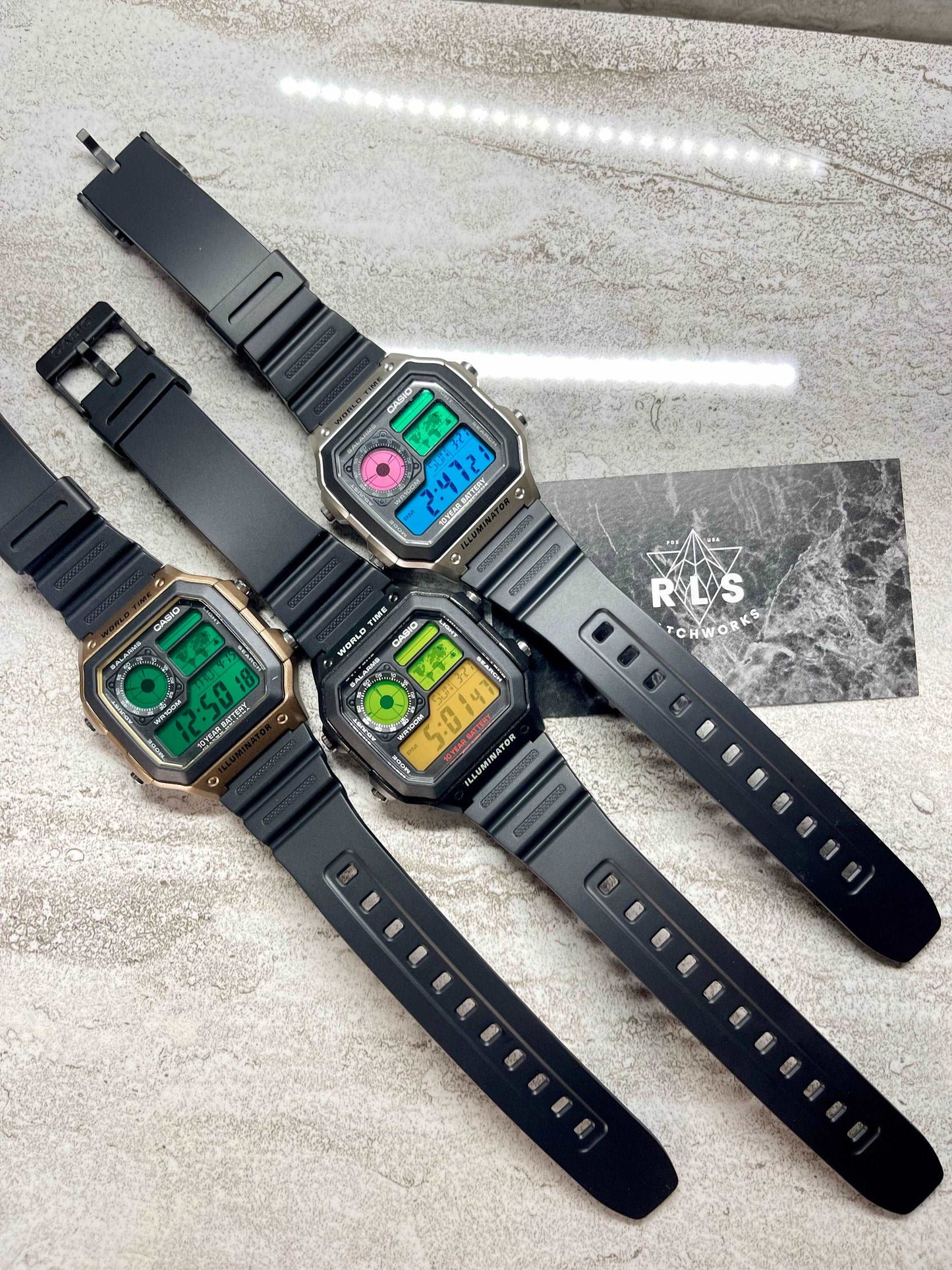 Custom Black Casio World Time Watch with Color Screen Mod (Pick your colors)