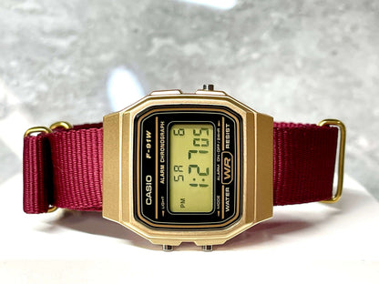 Custom Gold Casio Watch on Burgundy Strap
