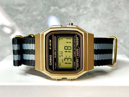 Custom Gold Casio Watch on Black/Grey Strap 