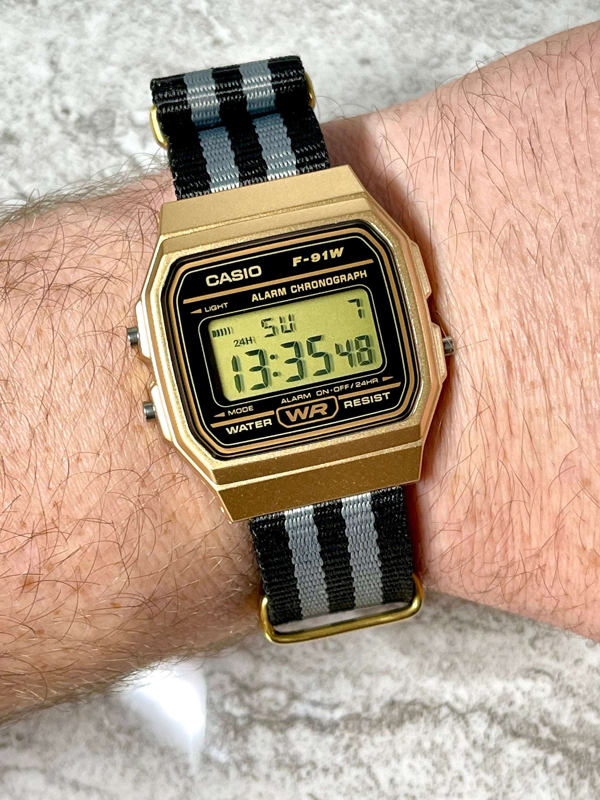 Custom Gold Casio Watch on Black/Grey Strap 