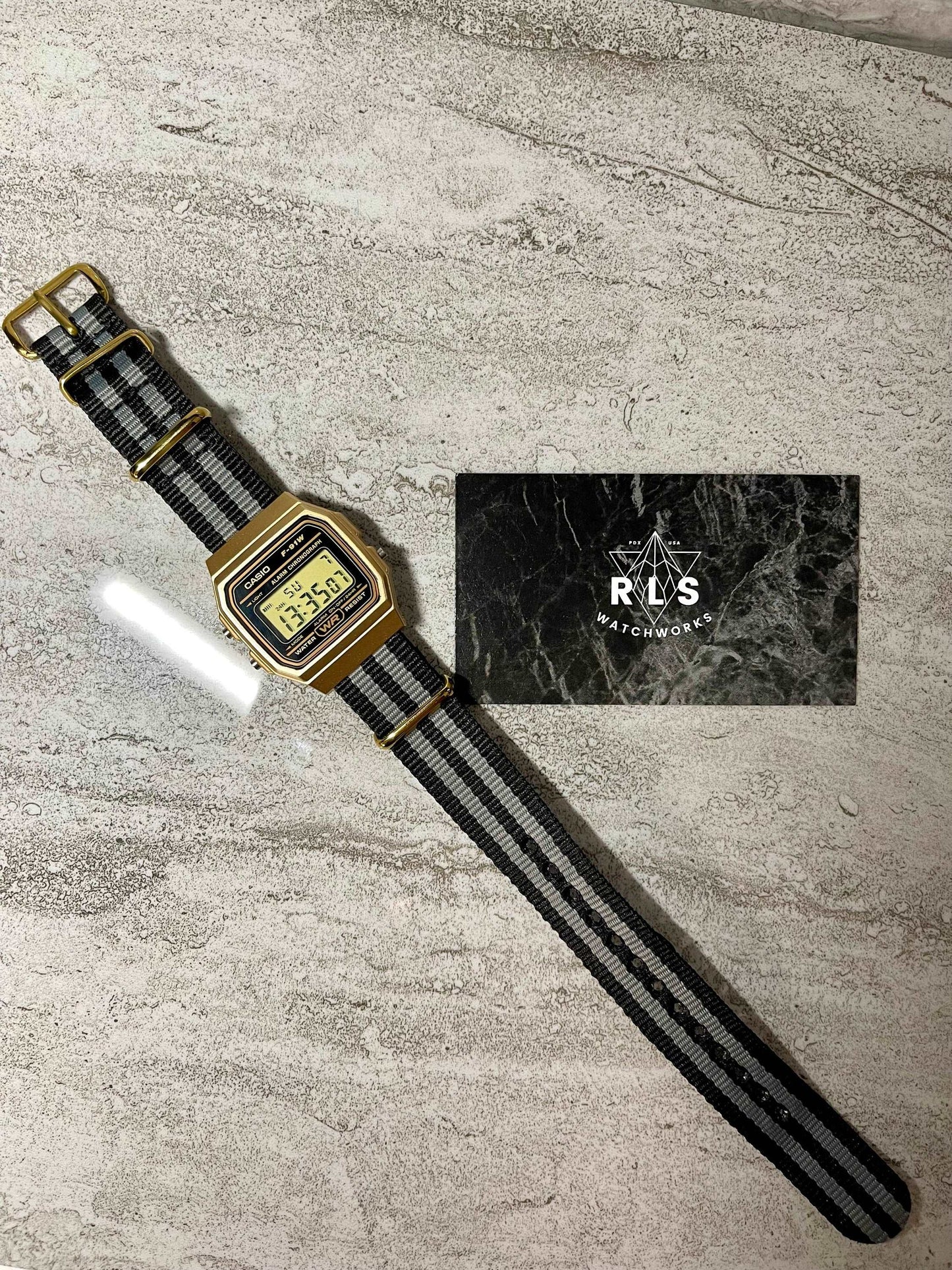 Custom Gold Casio Watch on Black/Grey Strap 