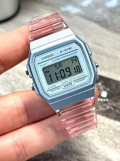 Custom Light Blue Casio Watch on Pink strap
