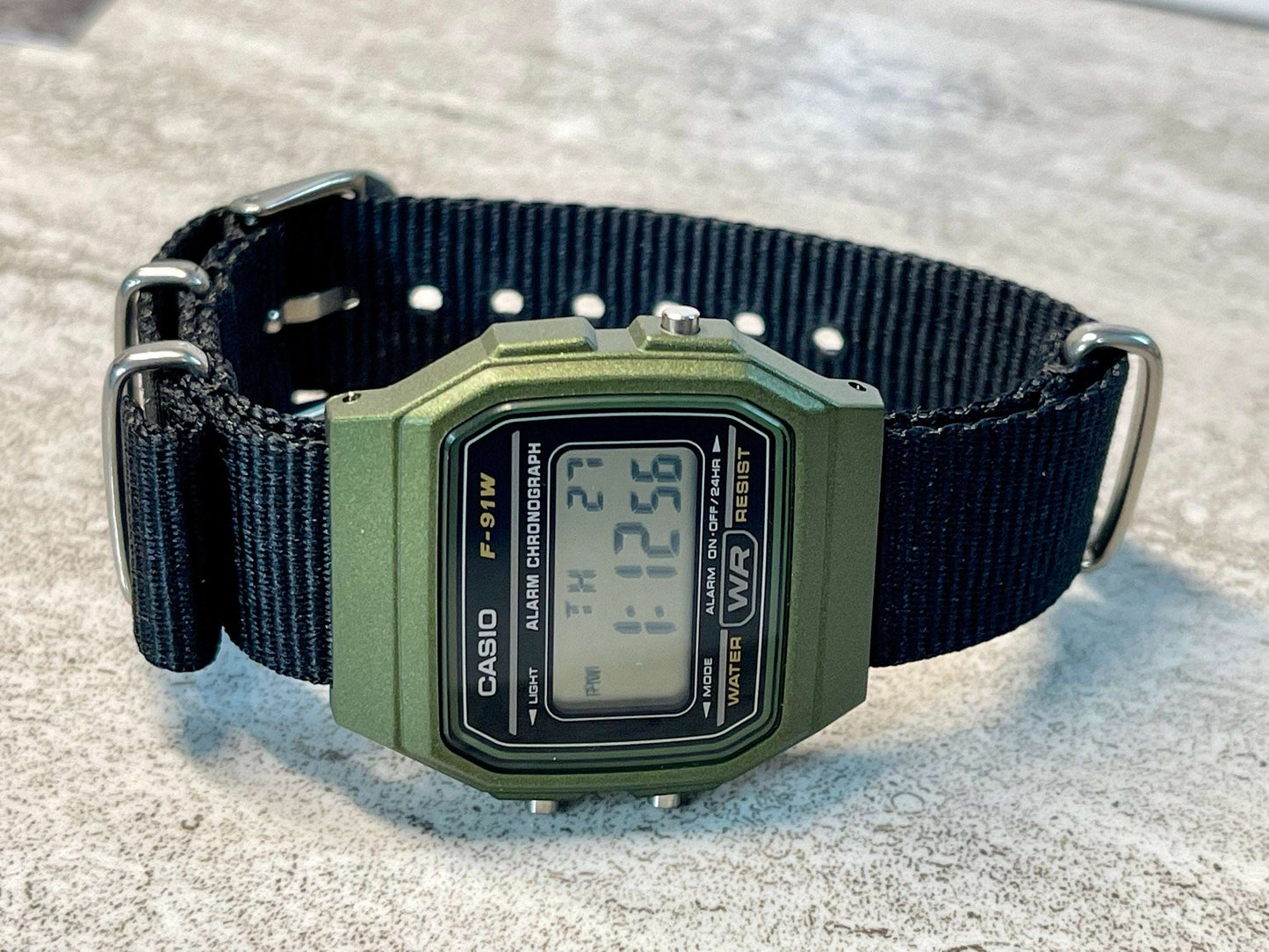 Custom Green Casio Watch on Black Strap w/ silver hardware