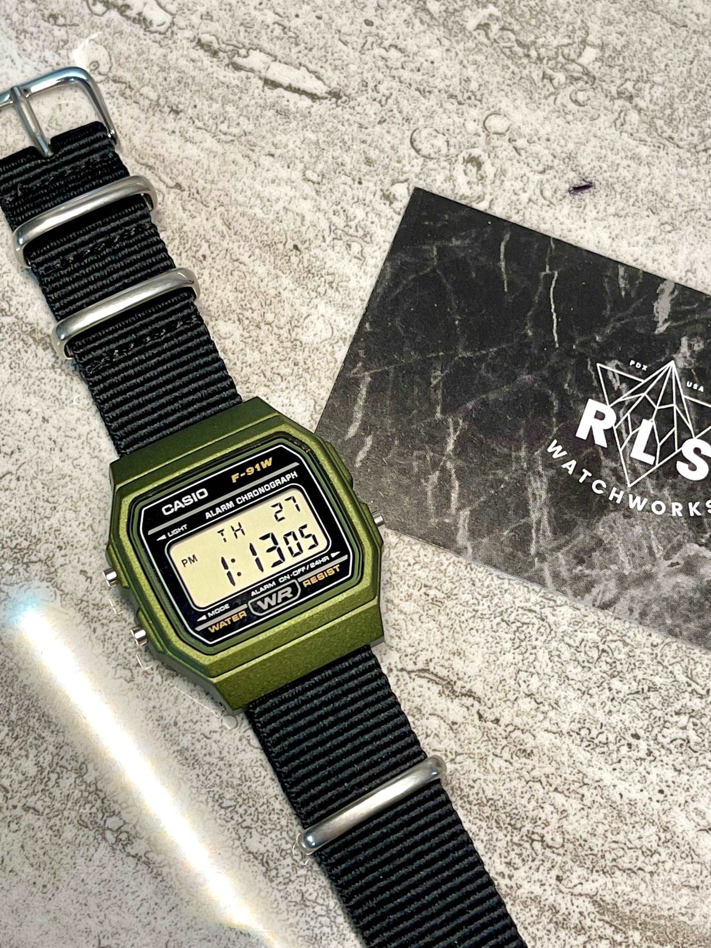 Custom Green Casio Watch on Black Strap w/ silver hardware