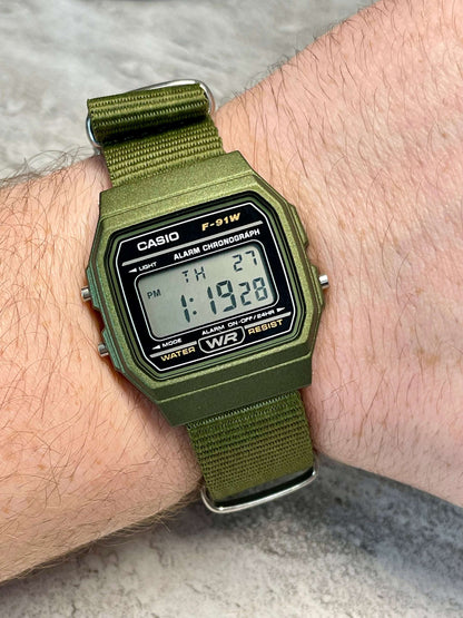 Custom Green Casio Watch on Green Strap w/ silver hardware 