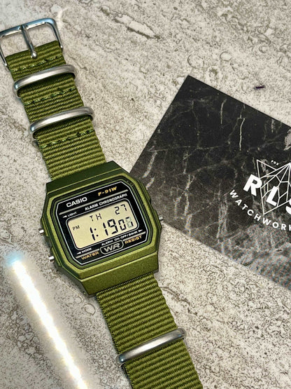 Custom Green Casio Watch on Green Strap w/ silver hardware 
