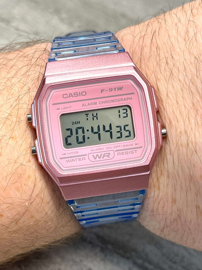 Custom Pink Casio Watch on Blue Jelly Strap