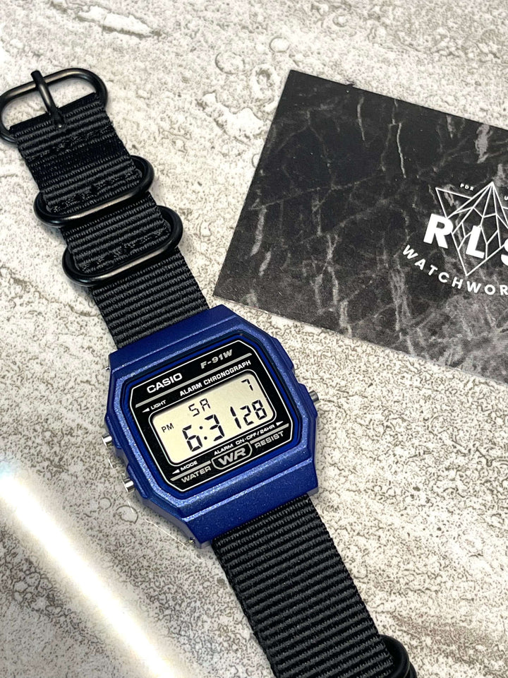 Custom Blue Casio Watch on Black Strap w/ black hardware