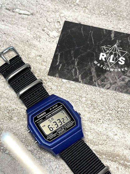 Custom Blue Casio Watch on Black Strap w/ silver hardware