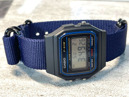 Custom Black Casio Watch on blue Strap