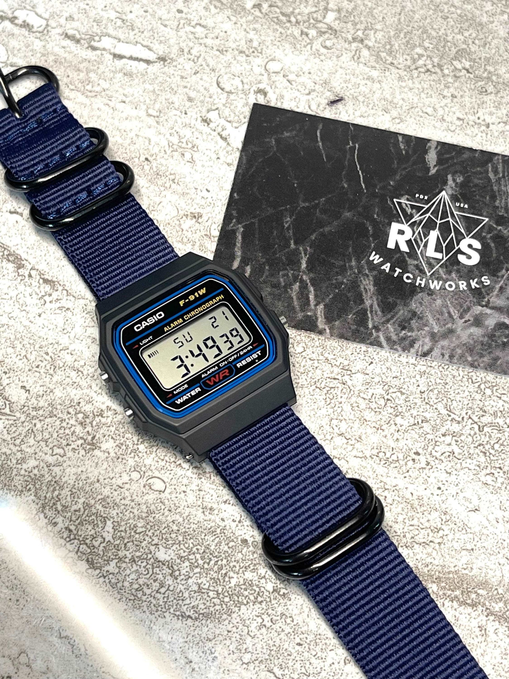 Custom Black Casio Watch on blue Strap