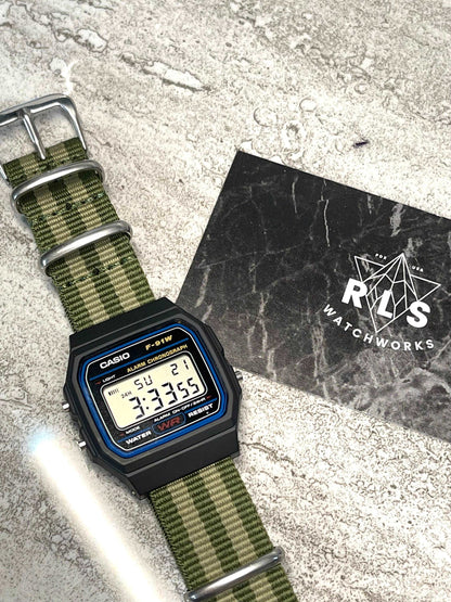 Custom Black Casio Watch on Green/Light green Strap