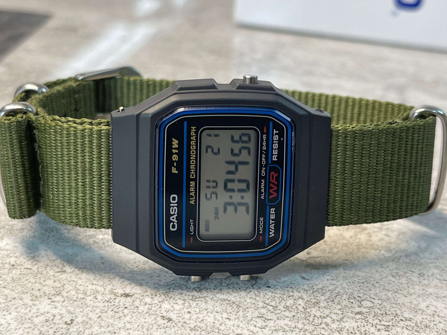 Custom Black Casio Watch on Green Strap w/ silver hardware 