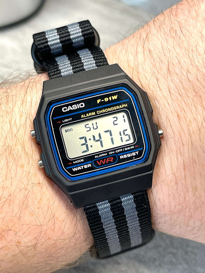 Custom Black Casio Watch on Black/Grey Strap