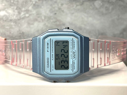 Custom Light Blue Casio Watch on Pink strap
