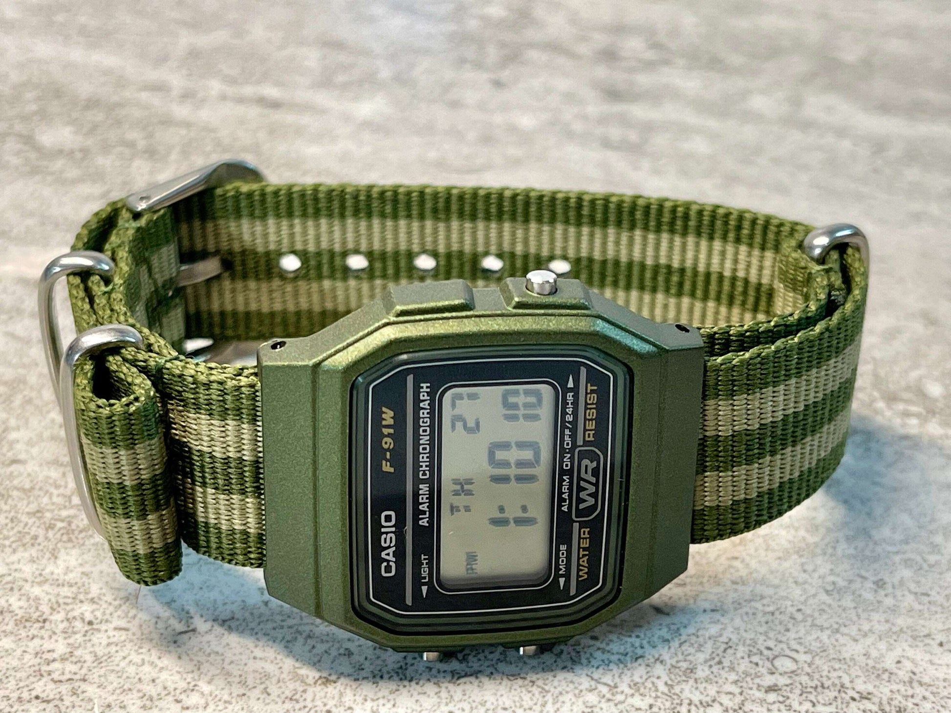 Custom Green Casio Watch on Green/Light-green Strap
