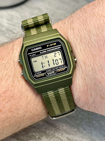 Custom Green Casio Watch on Green/Light-green Strap