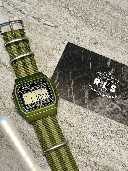Custom Green Casio Watch on Green/Light-green Strap