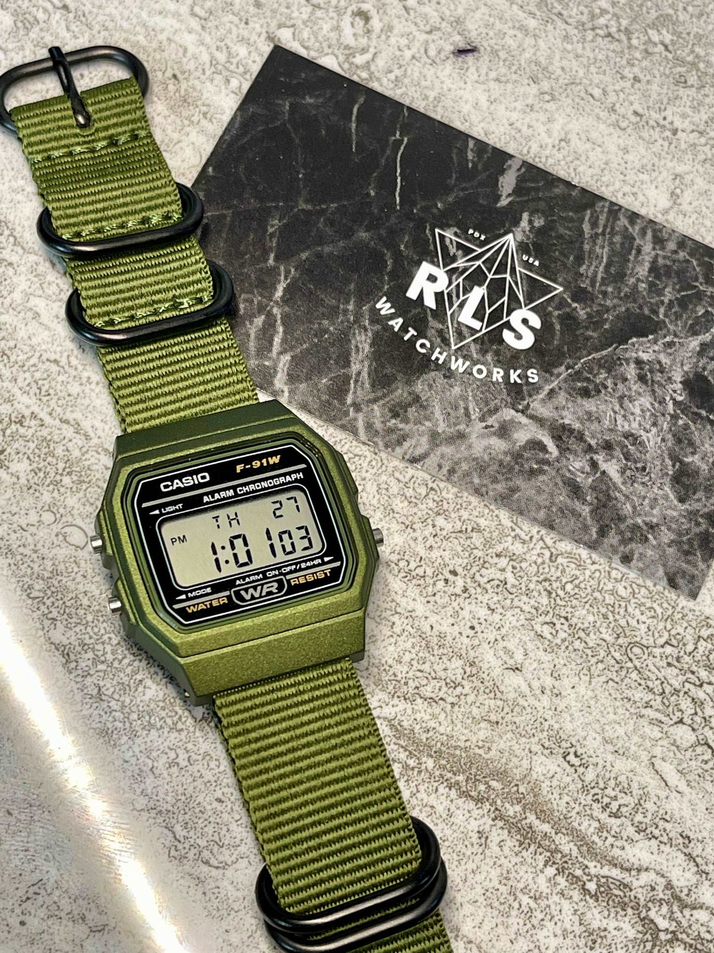 Custom Green Casio Watch on Green Strap w/ black hardware