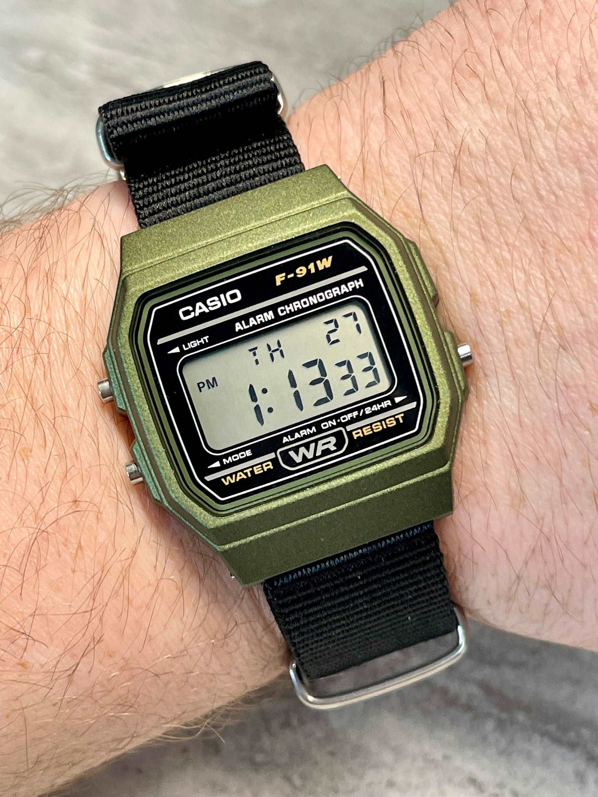 Custom Green Casio Watch on Black Strap w/ silver hardware