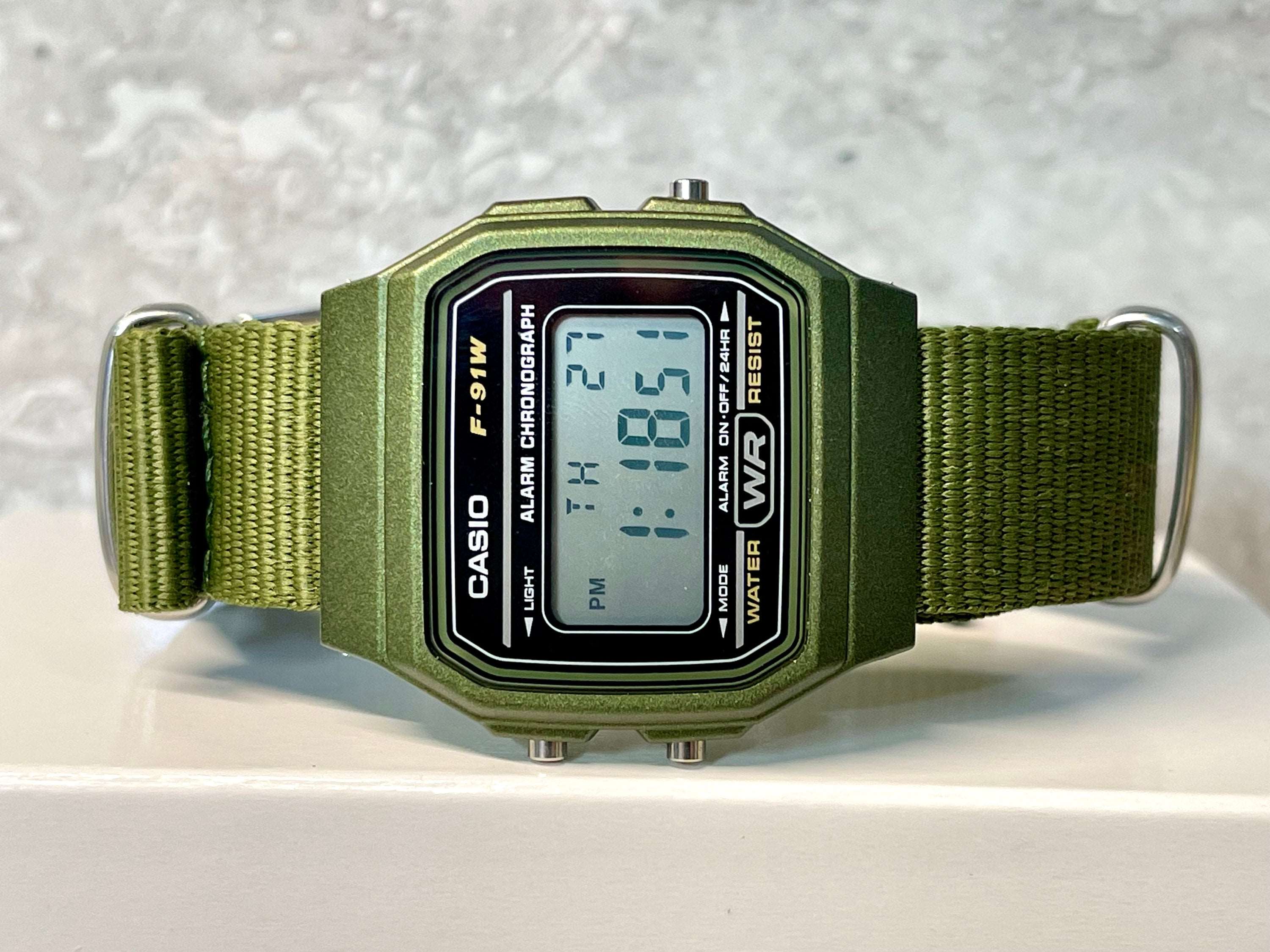 Green Casio Watch on Green Strap w silver hardware rswatchworks