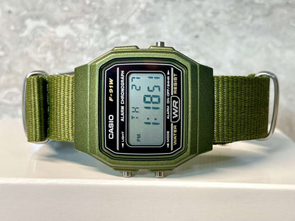 Custom Green Casio Watch on Green Strap w/ silver hardware 