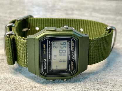 Custom Green Casio Watch on Green Strap w/ silver hardware 