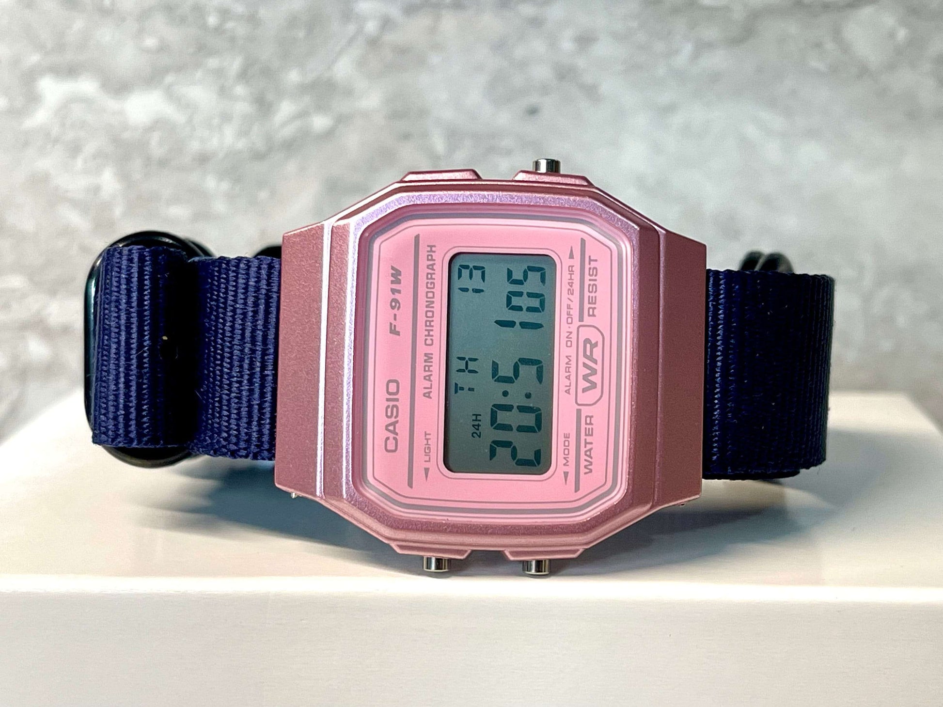 Custom Pink Casio Watch on Navy Blue Strap