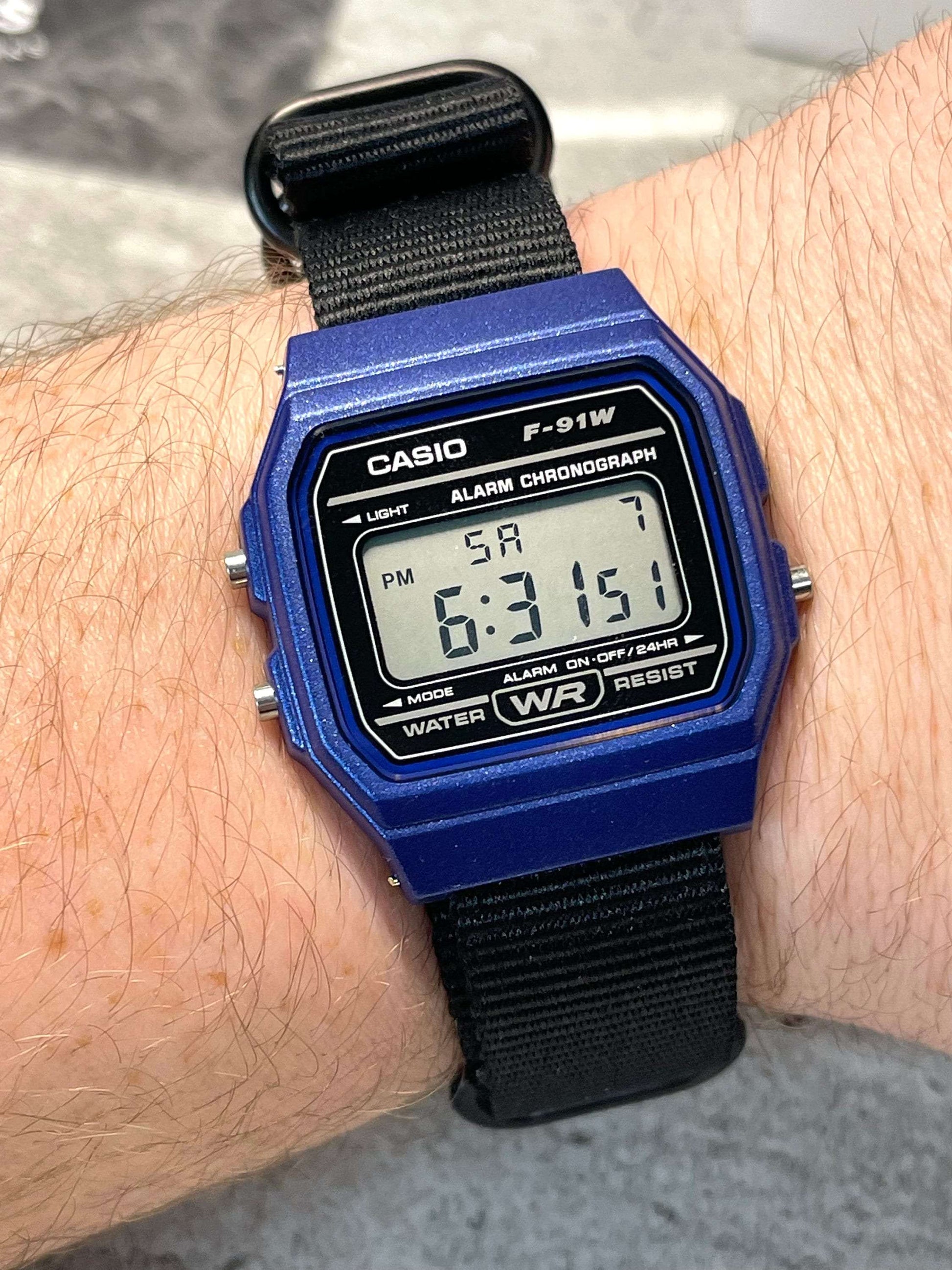 Custom Blue Casio Watch on Black Strap w/ black hardware