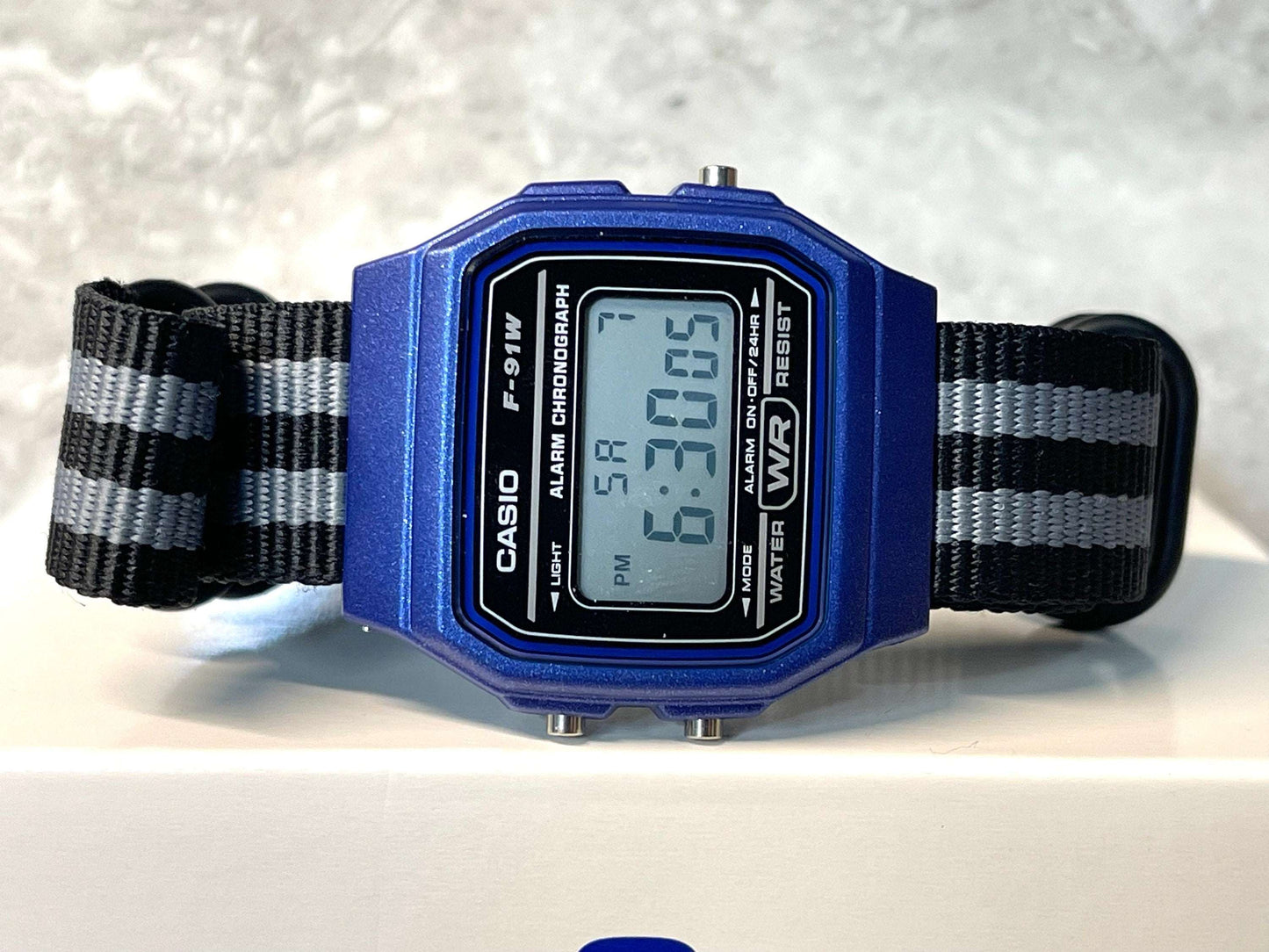 Custom Blue Casio Watch on Black/Grey Strap