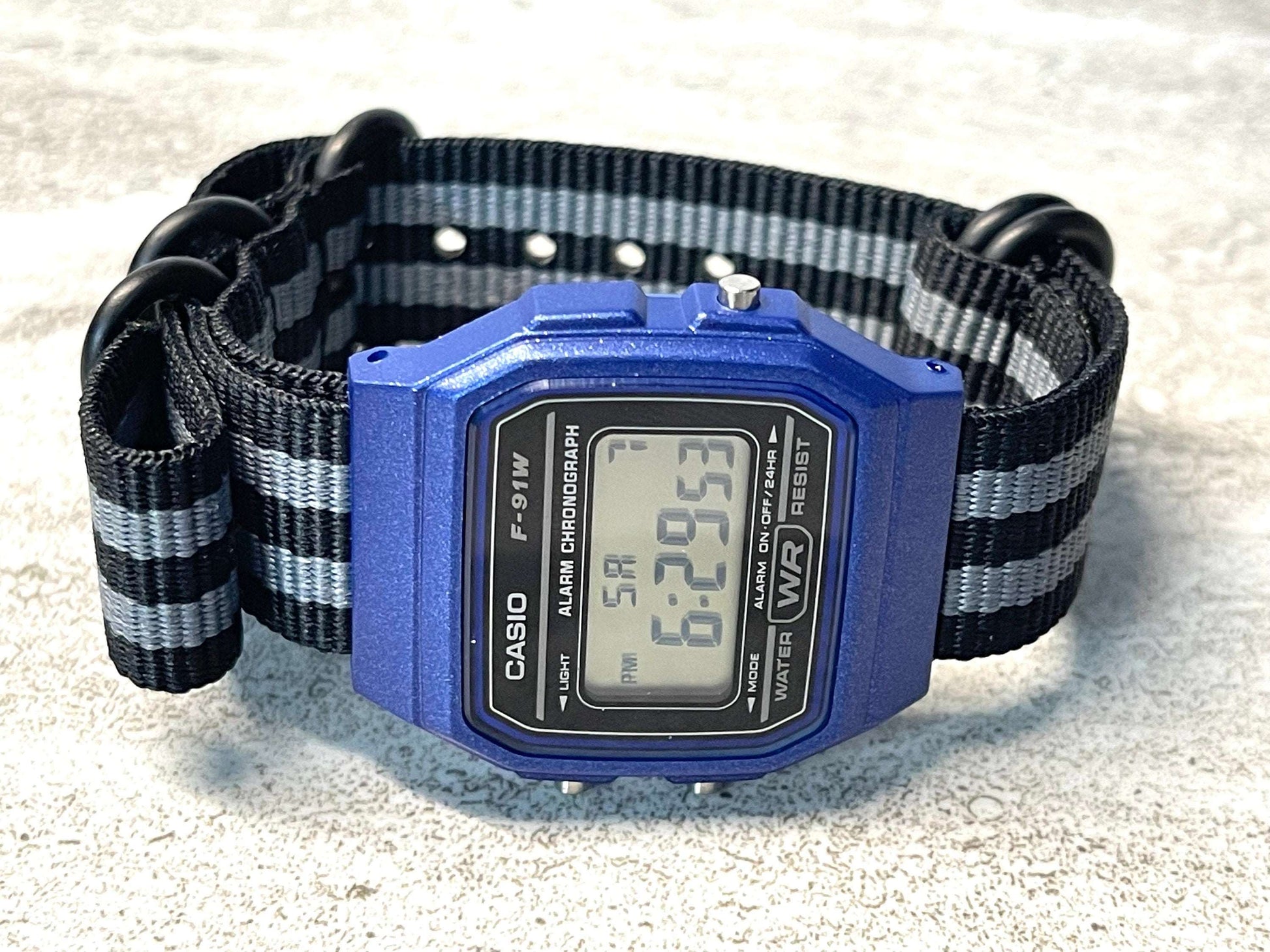 Custom Blue Casio Watch on Black/Grey Strap
