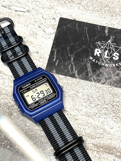 Custom Blue Casio Watch on Black/Grey Strap