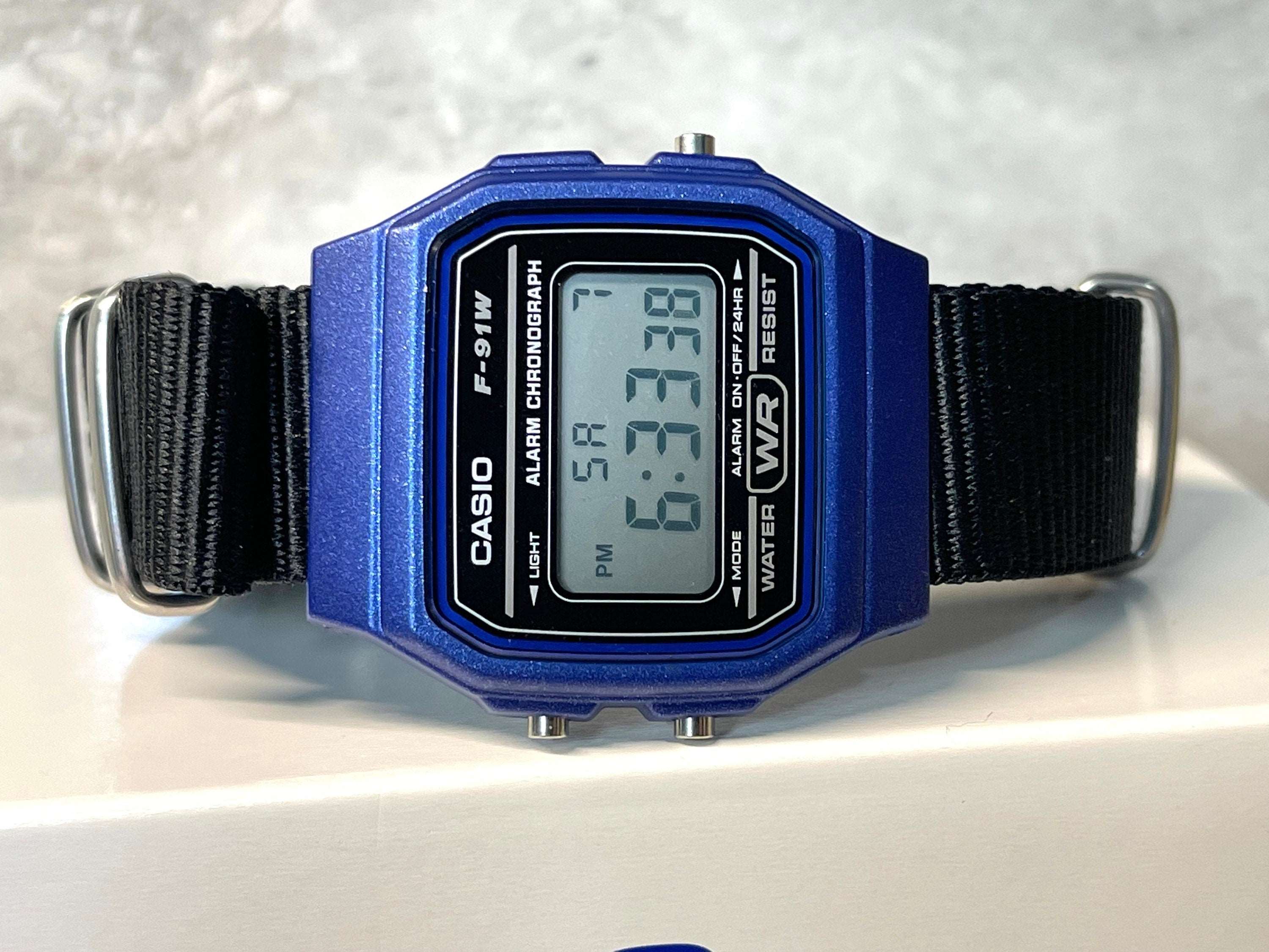 Blue Casio Watch on Black Strap w silver hardware rswatchworks