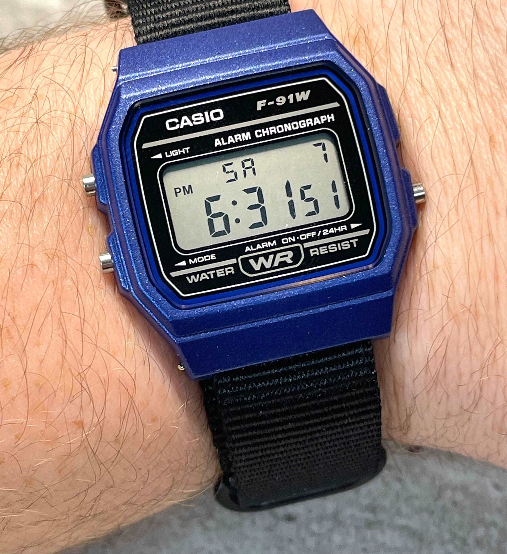 Custom Blue Casio Watch on Black Strap w/ silver hardware