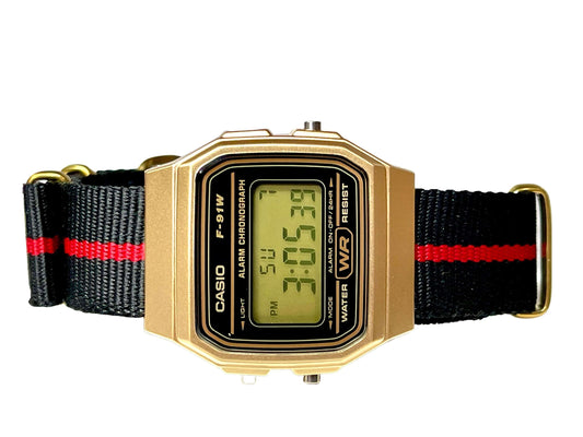 Custom Gold Casio Watch on Black/Red Strap