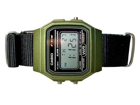 Custom Green Casio Watch on Black Strap w/ silver hardware