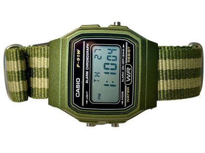 Custom Green Casio Watch on Green/Light-green Strap
