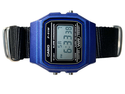 Custom Blue Casio Watch on Black Strap w/ silver hardware