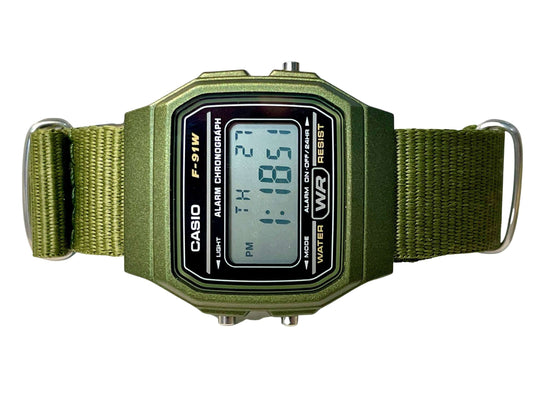Custom Green Casio Watch on Green Strap w/ silver hardware 