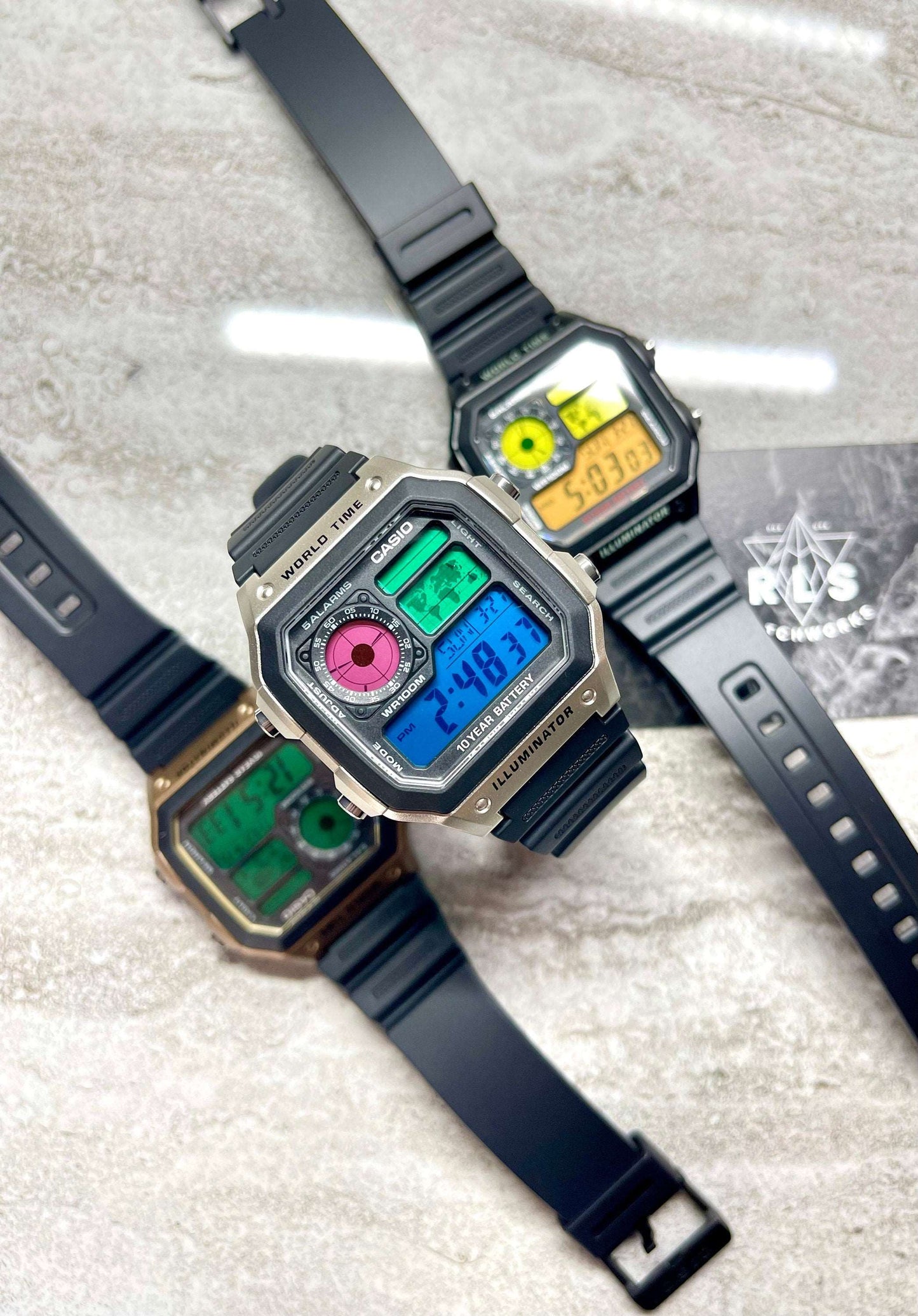 Custom Gold Casio World Time Watch with Color Screen Mod (Pick your colors)