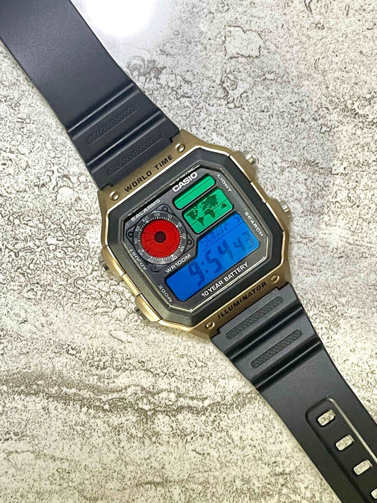 Custom Gold Casio World Time Watch with Color Screen Mod (Pick your colors)