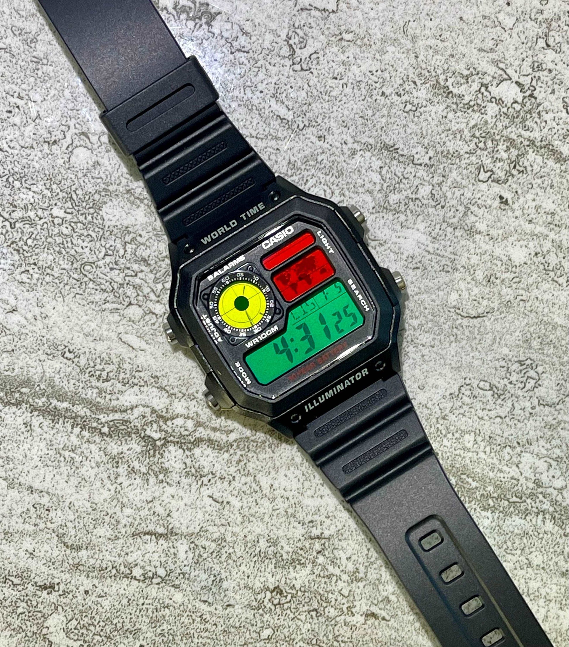 Custom Black Casio World Time Watch with Color Screen Mod (Pick your colors)