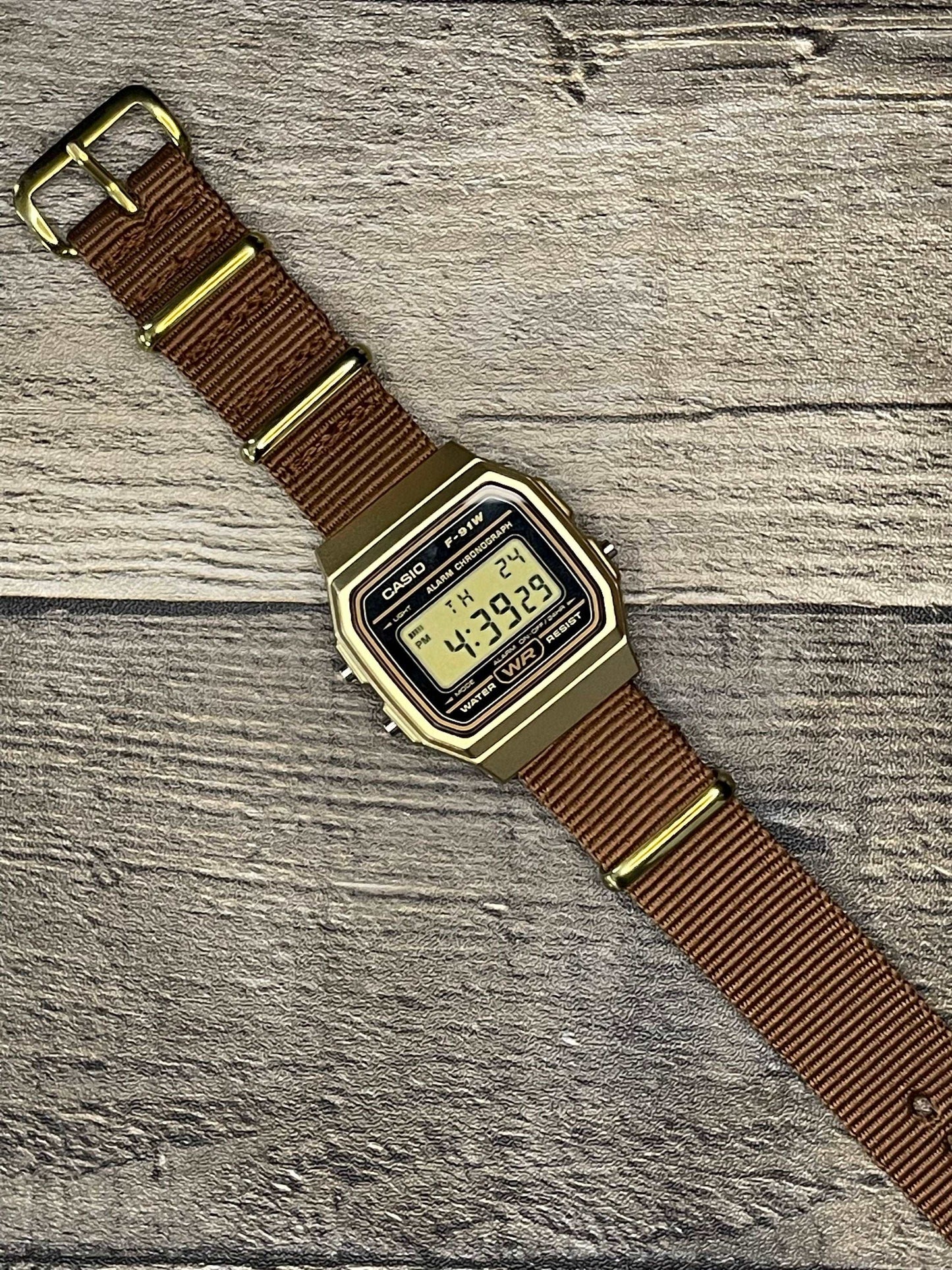 Custom Gold Casio Watch on Brown Strap
